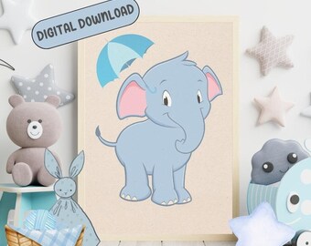Väggkonst för barnkammare med elefantmotiv, dekoration för elefanter, söt konst för barnkammare med elefantmotiv, ny babyshowerpresent, babyrumsdekor, digital nedladdning
