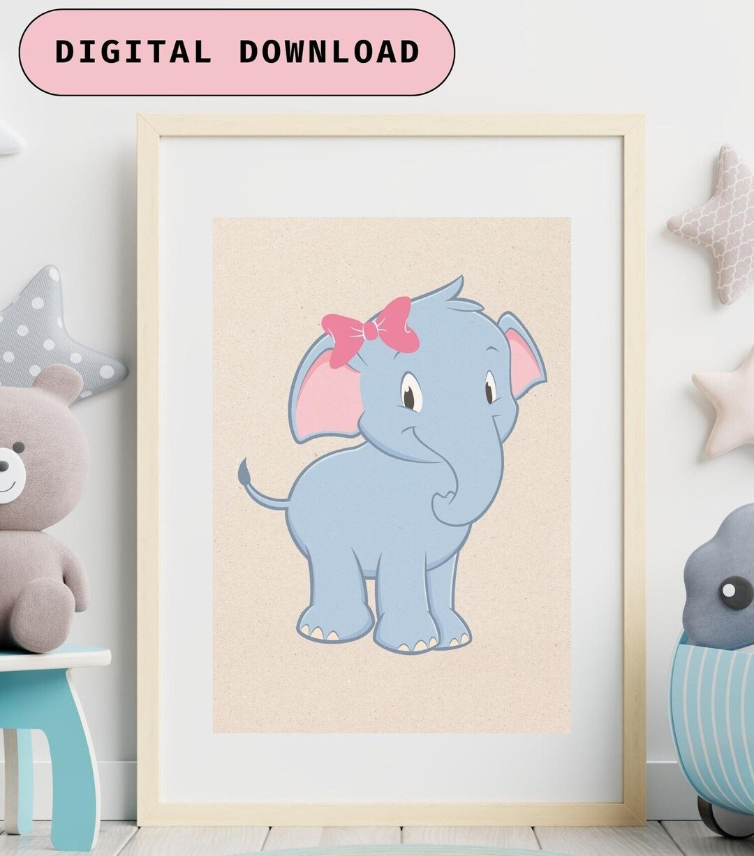 Baby Elephant Nursery Wall Art, Elephant Nursery Decor, Cute Elephant ...