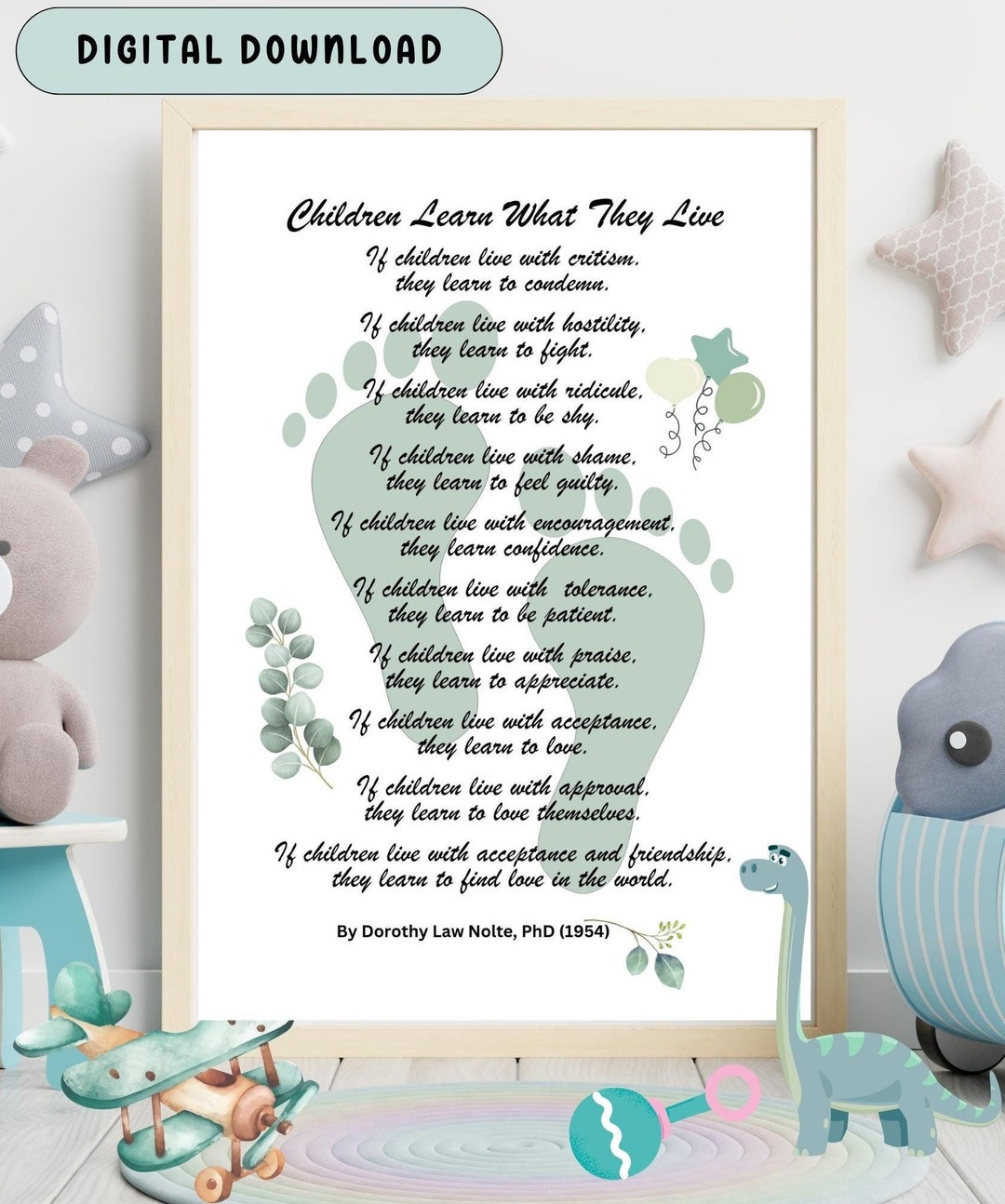 Children Learn What They Live by Dorothy Law Nolte, Printable Nursery ...