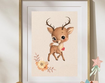 Baby Deer Nursey Decor, Nursery Wall Art, Nursery Prints, Baby Room Decor, Baby Shower Gift, New Baby Gift, Playroom Decor, Download digitale