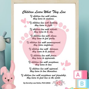 Children Learn What They Live by Dorothy Law Nolte, Printable Nursery ...