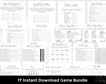 Minimalist Baby Shower Game Bundle, 17 Baby Shower Games, Black and White Baby Shower, Gender Neutral, Instant Download, Instant Print