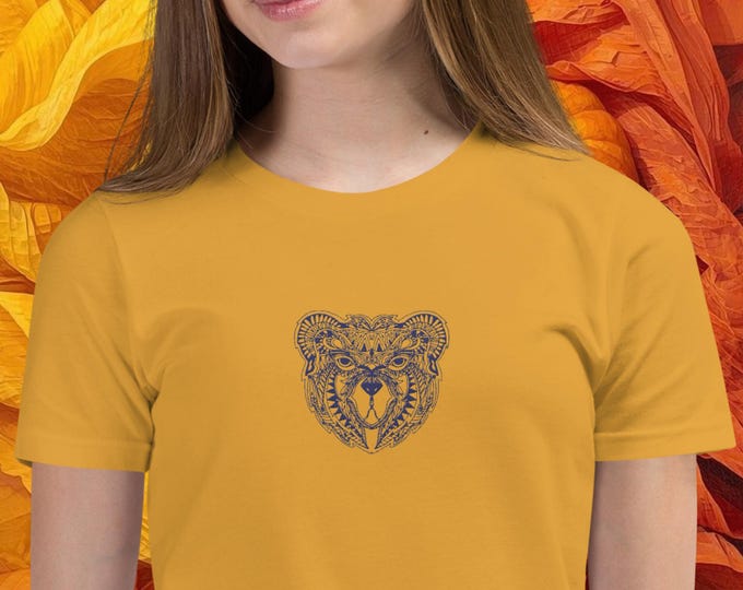 Kids' Cotton T-Shirt with Adorable Bear Face Embroidery