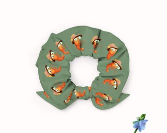 Happy Shrimp Design Recycled Scrunchie | Eco-Friendly Hair Accessory