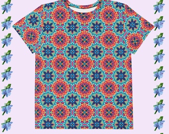 colorful Geometric Design Youth Short Sleeve Crew Neck Tee