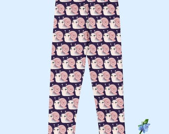 Happy Snail Print Leggings for Girls in Dark Purple