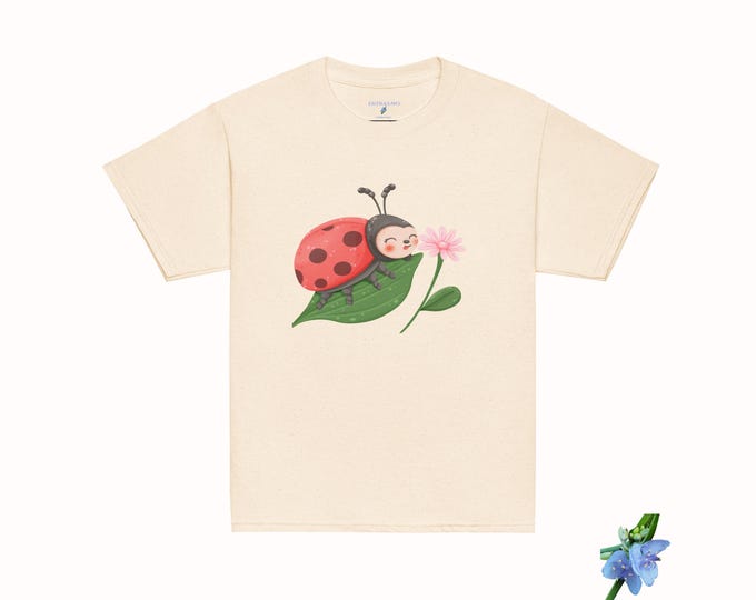 Cute Youth Tee featuring Ladybug on Leaf - Perfect for Kids