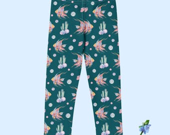Jewel Toned Angel Fish Kids Leggings - Watercolor Design