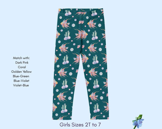 Jewel Toned Angel Fish Kids Leggings - Watercolor Design