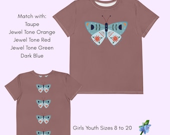 Kids' Cotton Crew Neck Tee - Blue Moth Graphic Shirt