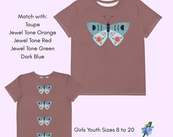 Kids' Cotton Crew Neck Tee - Blue Moth Graphic Shirt