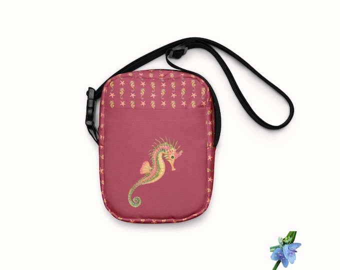 Watercolor Seahorse & Starfish Utility Crossbody Bag