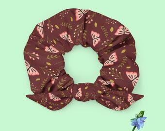 Recycled Pink & Cream Butterfly Scrunchie - Eco-Friendly Hair Accessory