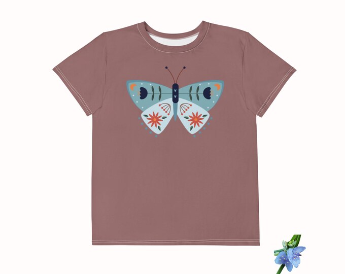 Kids' Cotton Crew Neck Tee - Blue Moth Graphic Shirt