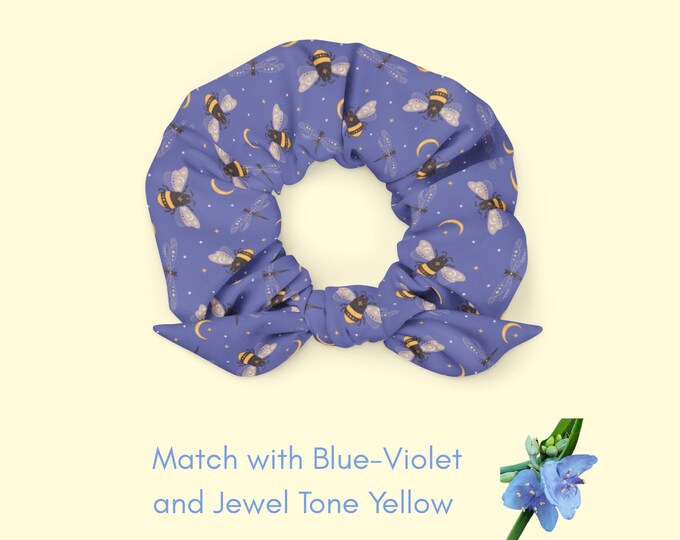 Bee & Moon Patterned Purple Scrunchie - Sustainable Recycled Fabric