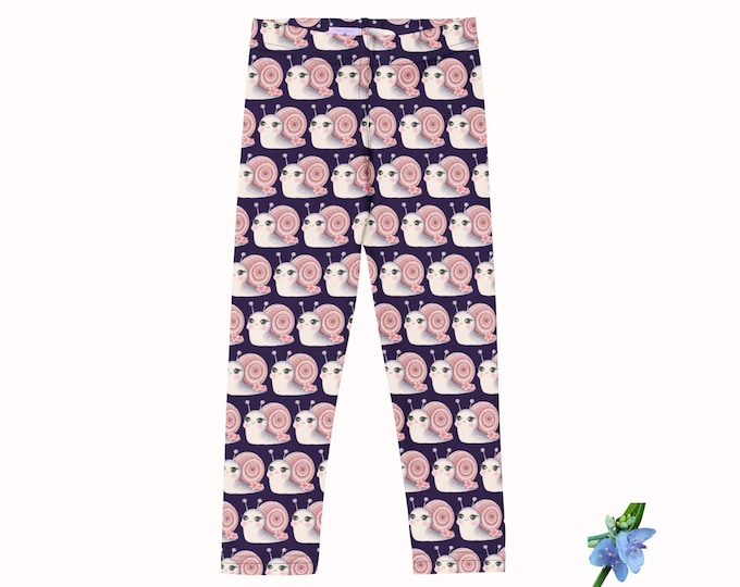 Happy Snail Print Leggings for Girls in Dark Purple