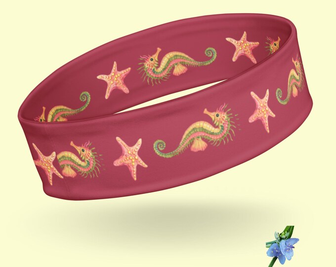 Watercolor Seahorse & Starfish Dark Pink Headband for Kids