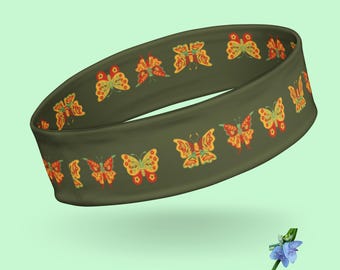 Charming Green Headband Featuring Yellow & Red Butterflies