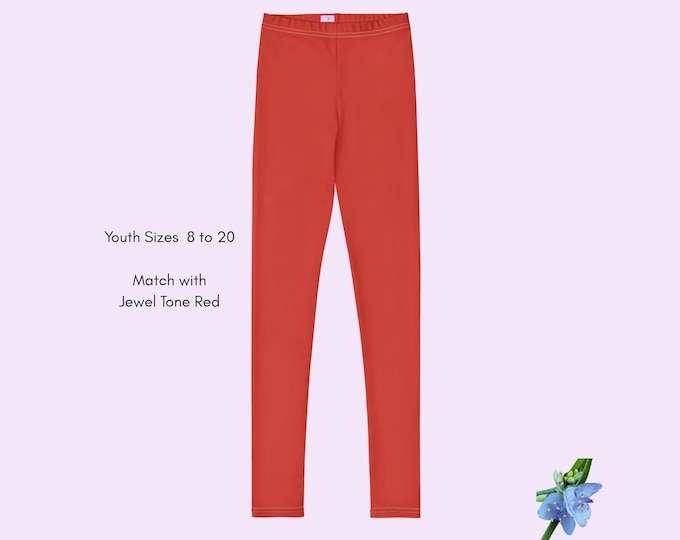 Jewel Tone Red Youth Leggings for Sizes 8-20 | Trendy Kids Activewear