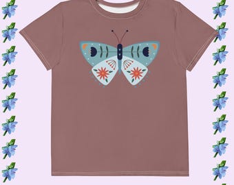 Kids' Cotton Crew Neck Tee - Blue Moth Graphic Shirt