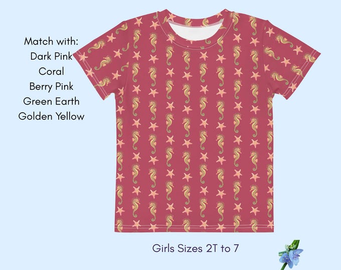 Adorable Kids Crew Neck Tee - Seahorse & Starfish Print