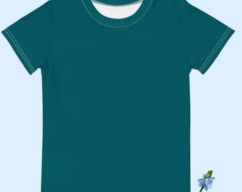 Girls Solid Green-Blue Cotton Crew Neck T-Shirt