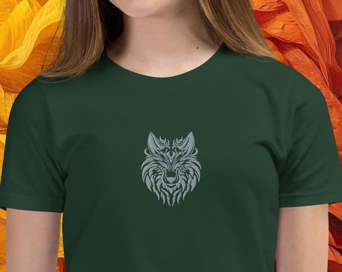 Fierce Fashion: Girls' T-Shirt with Embroidered Wolf Design