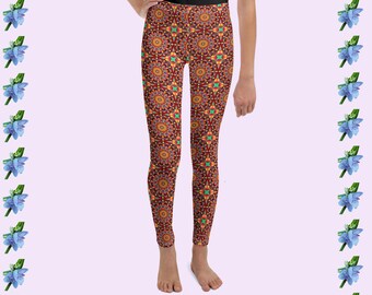 Kids' Geometric Design Leggings | Vibrant Red, Orange, and Green