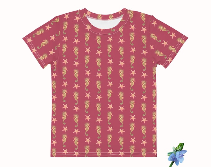 Adorable Kids Crew Neck Tee - Seahorse & Starfish Print