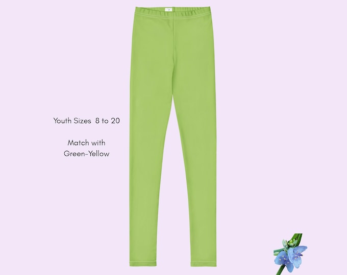 Basic Style Youth Leggings in Green-Yellow - Perfect for Everyday Wear