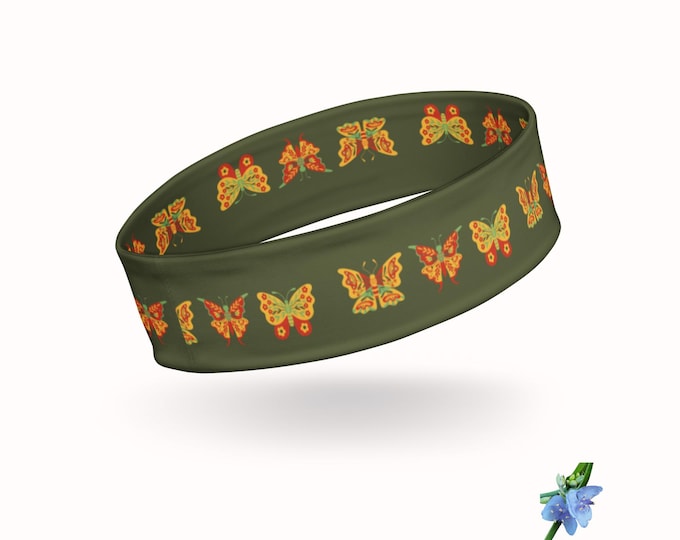 Charming Green Headband Featuring Yellow & Red Butterflies