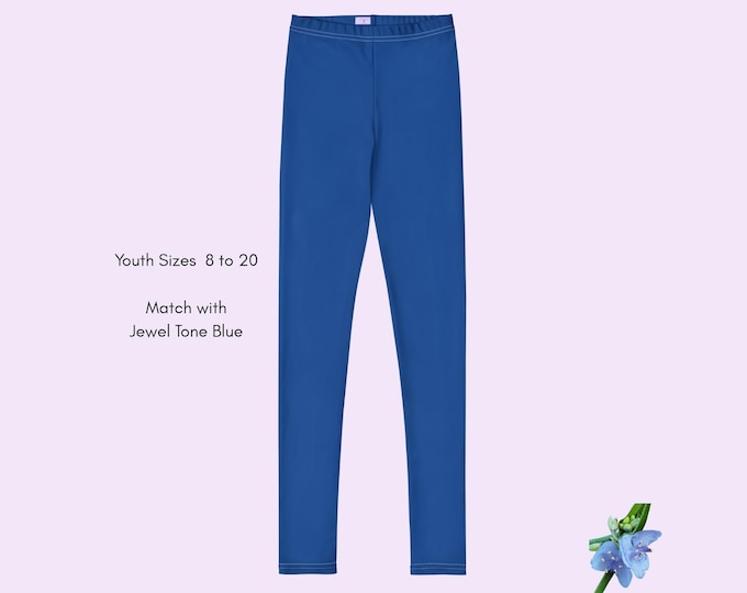 Girls Jewel Tone Blue Leggings in Youth Sizes 8 to 20 - Perfect for Everyday Wear