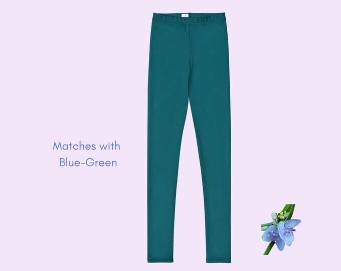 Solid Blue-Green Leggings for Girls | Essential Basic Clothing