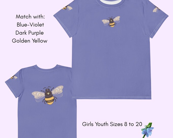 Youth Blue Cotton Crew Neck Tee - Boho Bumblebee Design