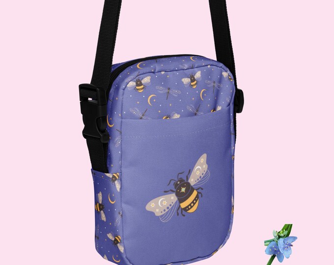 Purple Utility Crossbody Bag with Bee Design - Perfect for Everyday