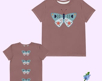 Kids' Cotton Crew Neck Tee - Blue Moth Graphic Shirt