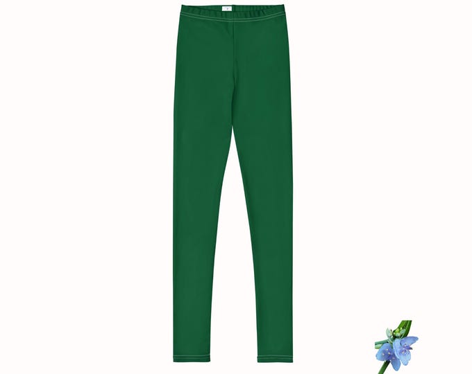 Jewel Tone Green Solid Color Leggings | Sustainable Fashion for Youth Sizes 8-20