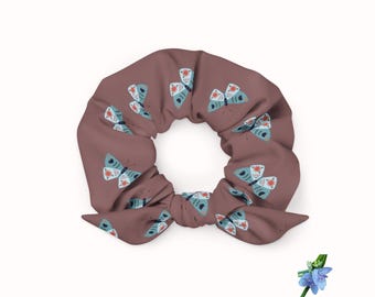 Recycled Blue Moth Print Scrunchie - Eco-Friendly Hair Accessory