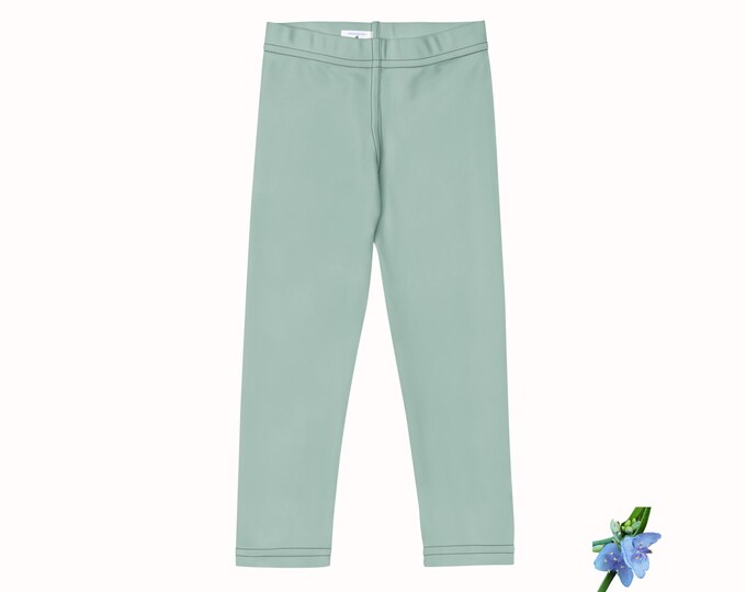 Dusty Green Basic Style Kid's Leggings - Comfy & Versatile