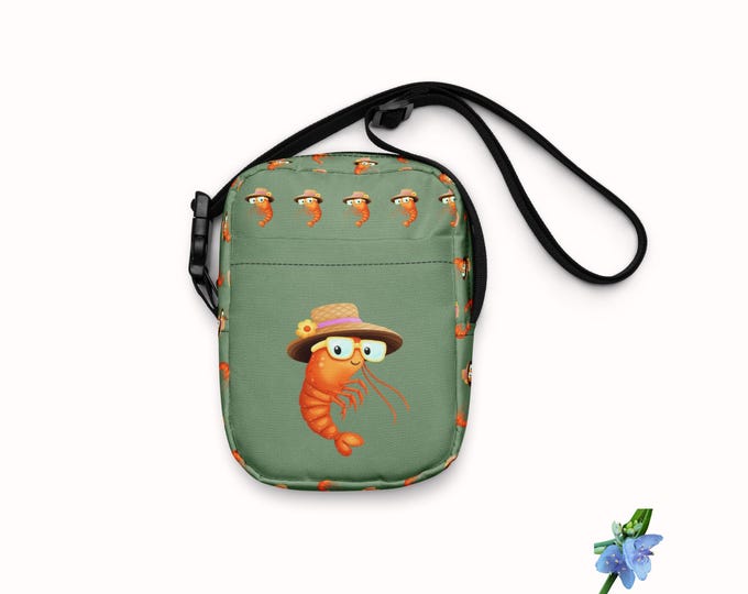 Utility Crossbody Bag with Happy Shrimp Print - Perfect for Everyday!