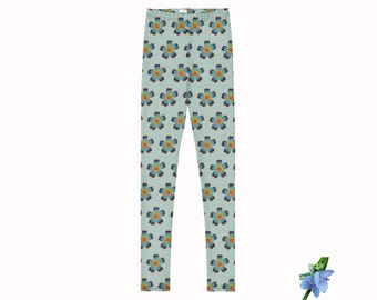 Blue Boho Flower Design Youth Leggings | Stylish Kids Activewear