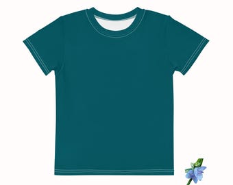 Girls Solid Green-Blue Cotton Crew Neck T-Shirt