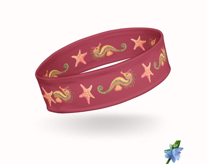 Watercolor Seahorse & Starfish Dark Pink Headband for Kids