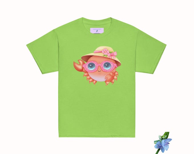 Cool Crab Graphic Tee for Kids - Sunglasses & Hat Design
