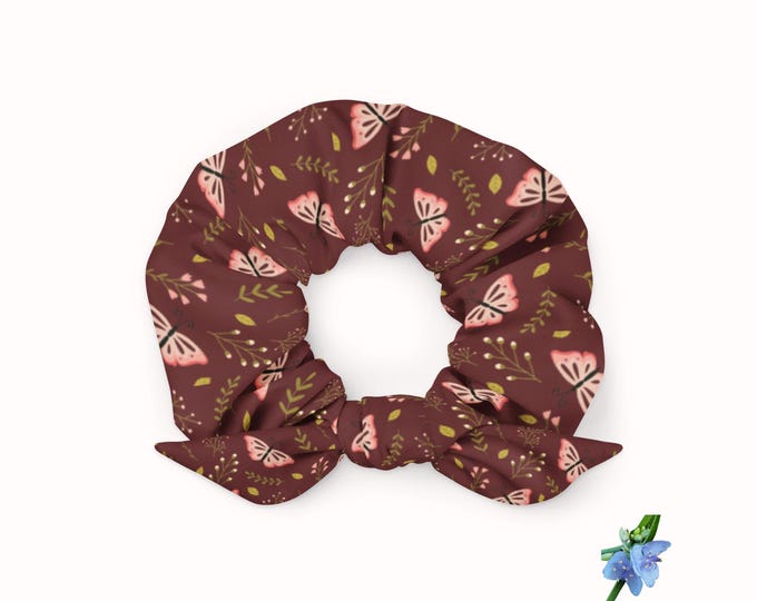 Recycled Pink & Cream Butterfly Scrunchie - Eco-Friendly Hair Accessory