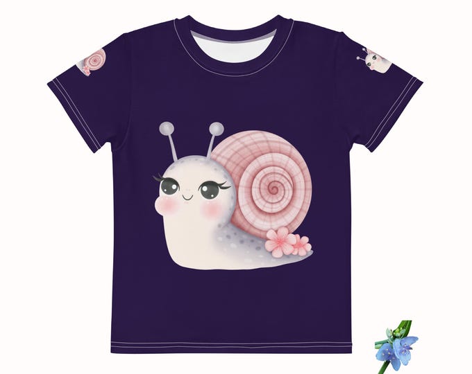 Cute Kids Crew Neck T-Shirt - Happy Snail Graphic Design
