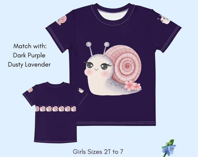 Cute Kids Crew Neck T-Shirt - Happy Snail Graphic Design