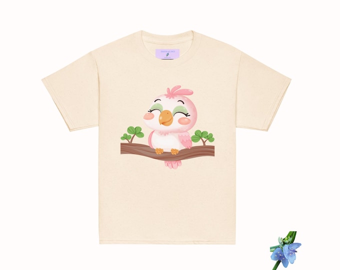 Youth Tee with Adorable Baby Pink Parrot Print