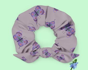 Lavender Butterfly Scrunchie - Eco-Friendly Recycled Polyester Hair Tie