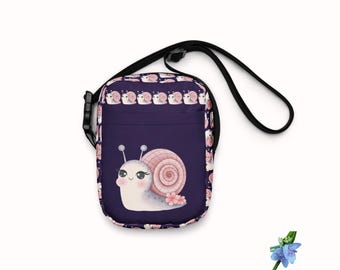 Purple Utility Crossbody Bag with Pink Snail Design